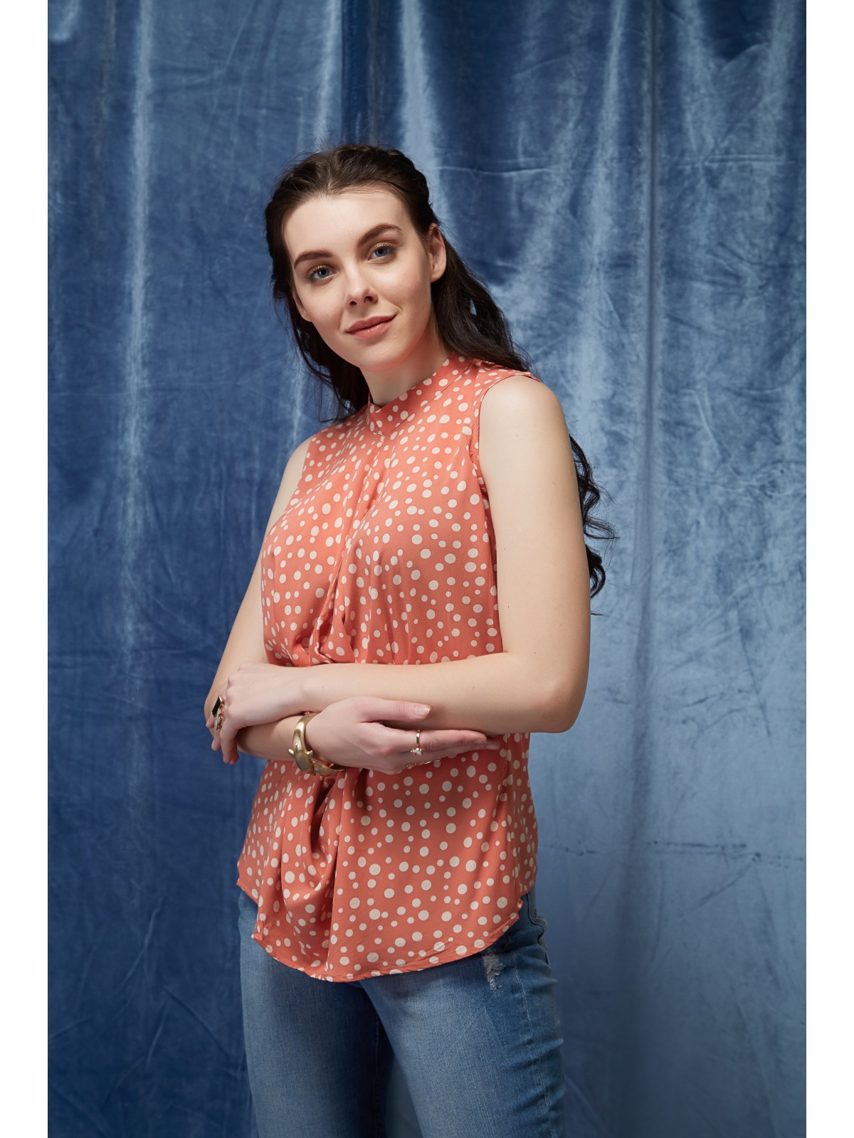 Japonica Draped Polkadots Sleeveless Top